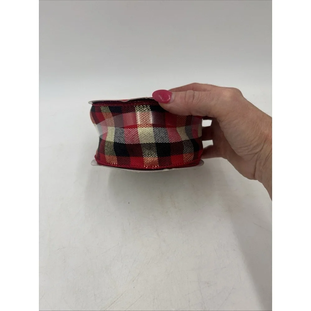 Holiday Time Red Black Gold Plaid Christmas Ribbon, 2.5Ftx40ft